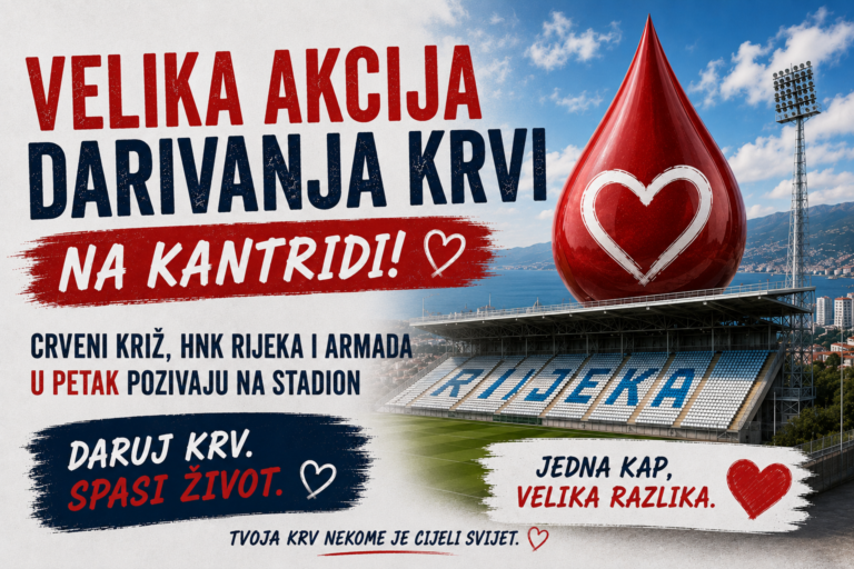 Velika akcija darivanja krvi na Kantridi: Crveni križ, HNK Rijeka i Armada u petak pozivaju na stadion
